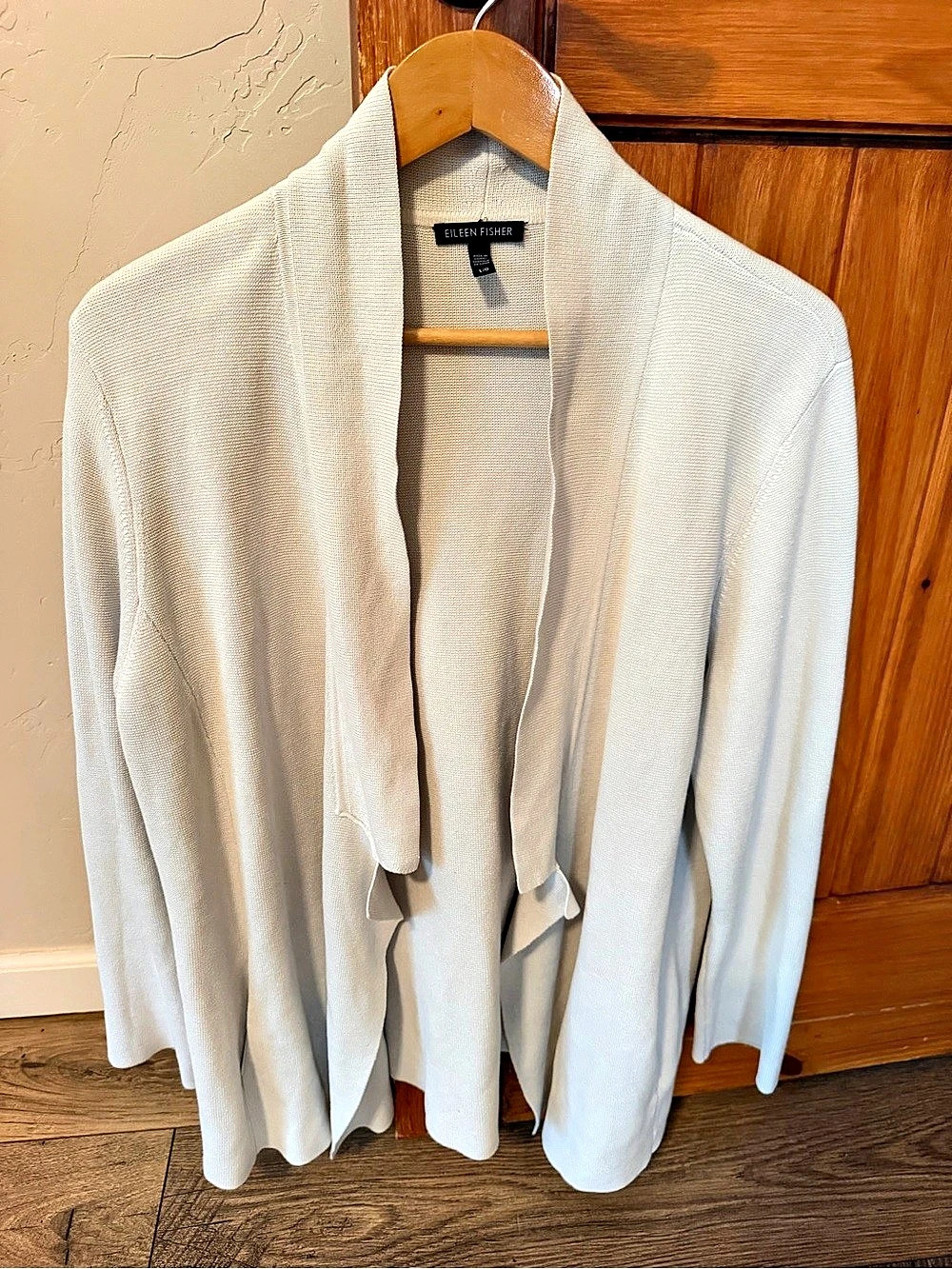 Eileen Fisher Silk Organic Cotton Open Front Cardigan Size Large Cream natural